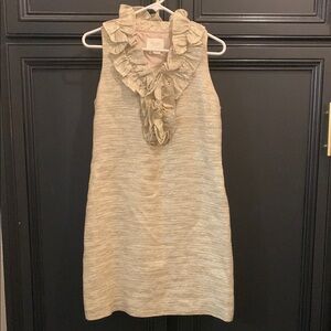 Kate Spade Tan Gold Ruffled Halter Sheath Dress
